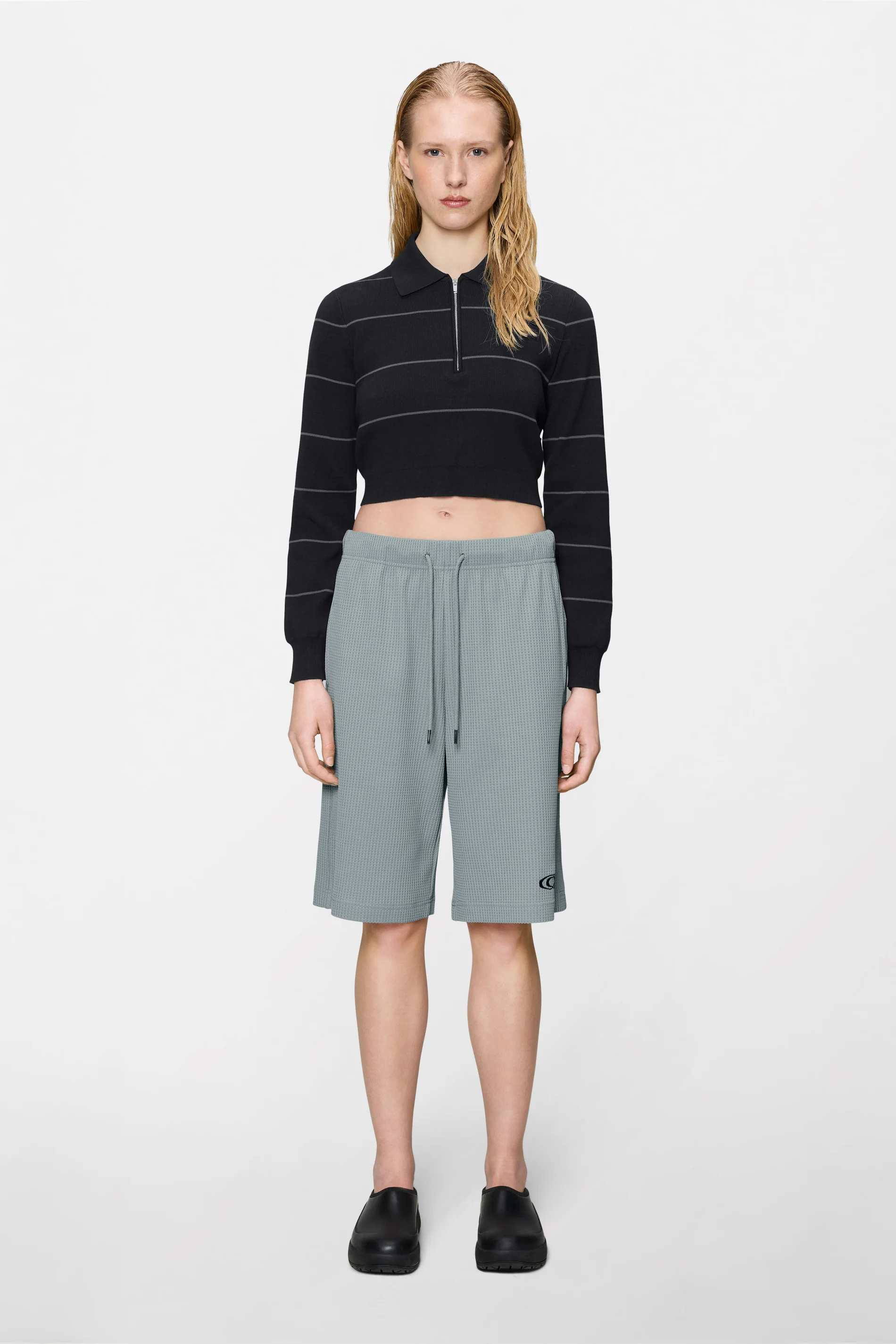 Striped Knit W Long Sleeve Polo